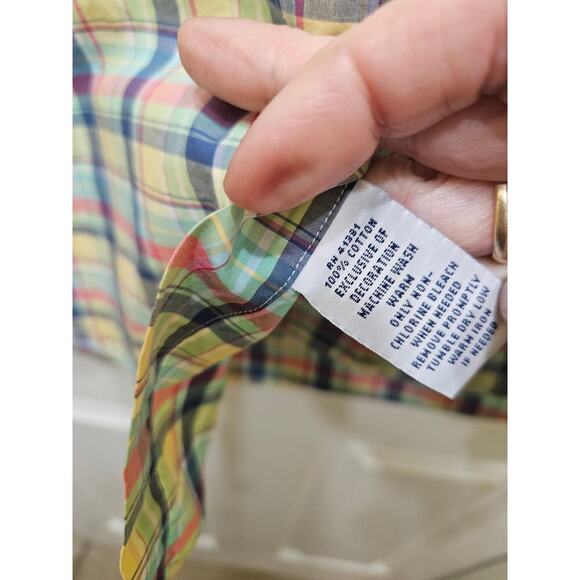 Ralph Lauren men's L cotton button up shirt, yellow multi plaid, preppy casual - Picture 4 of 7